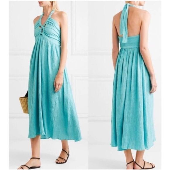 Mara Hoffman Dresses & Skirts - Mara Hoffman womens small Seersucker halter dress blue maxi organic cotton